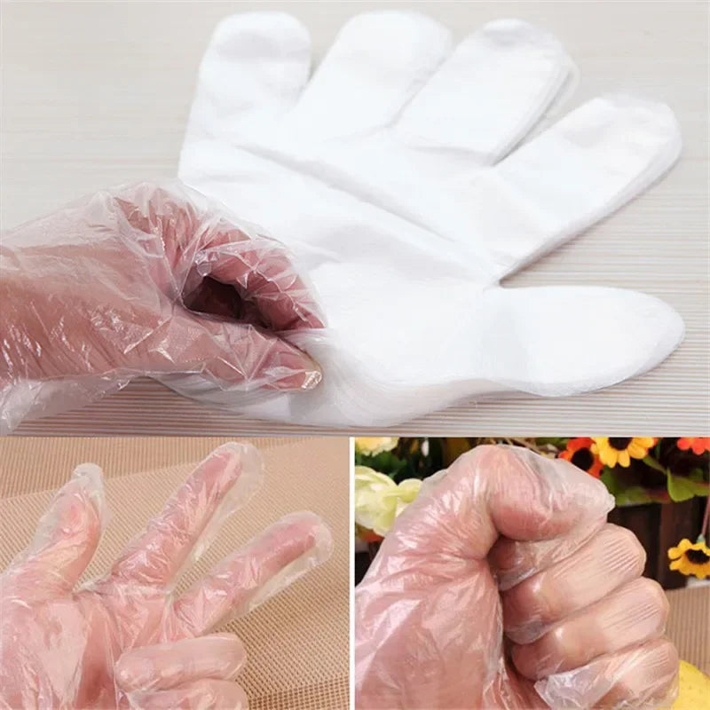 100-Pack Disposable Plastic Gloves for Kitchen, BBQ & Food Prep
