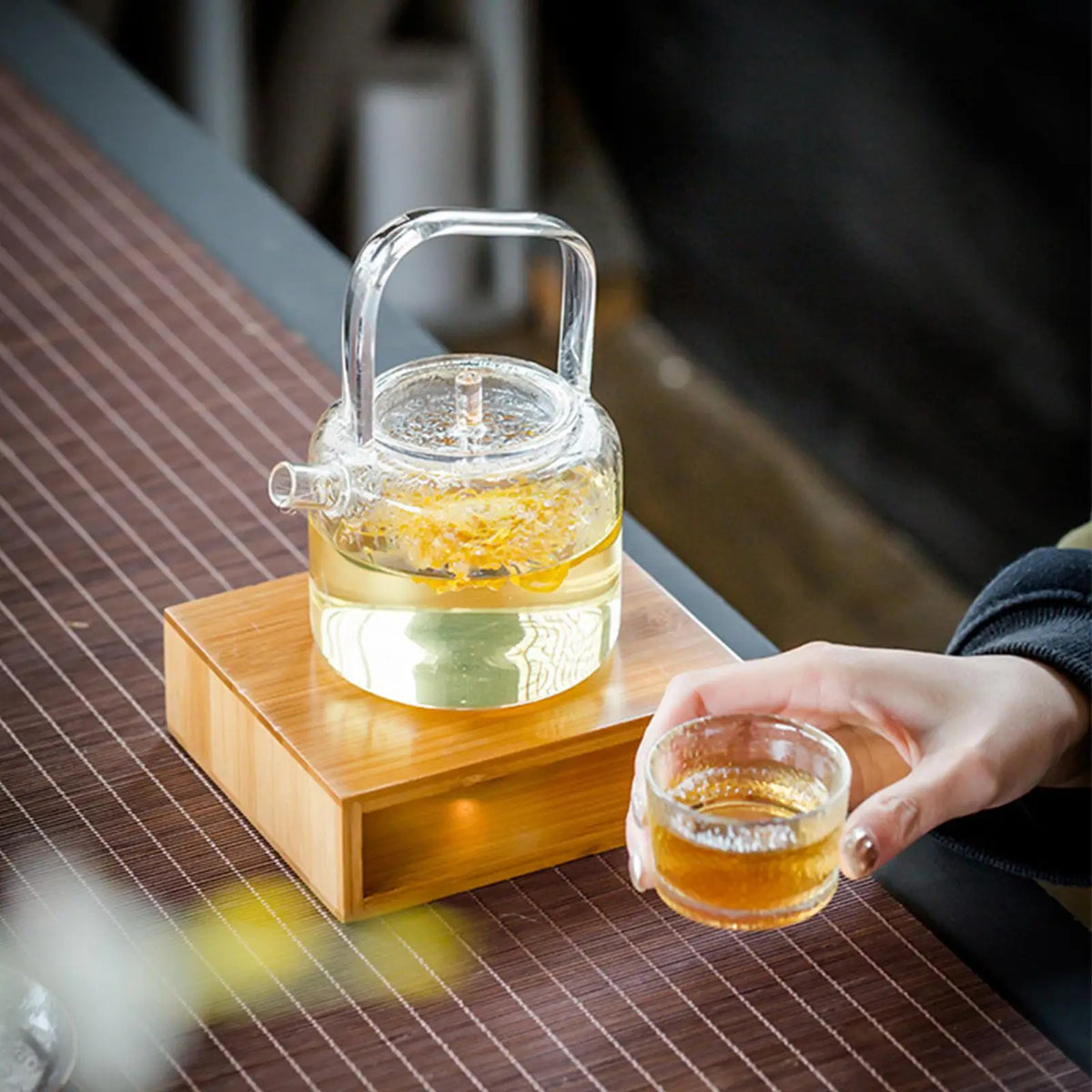 Bamboo Teapot Warmer Stand – Tealight Candle Holder Base