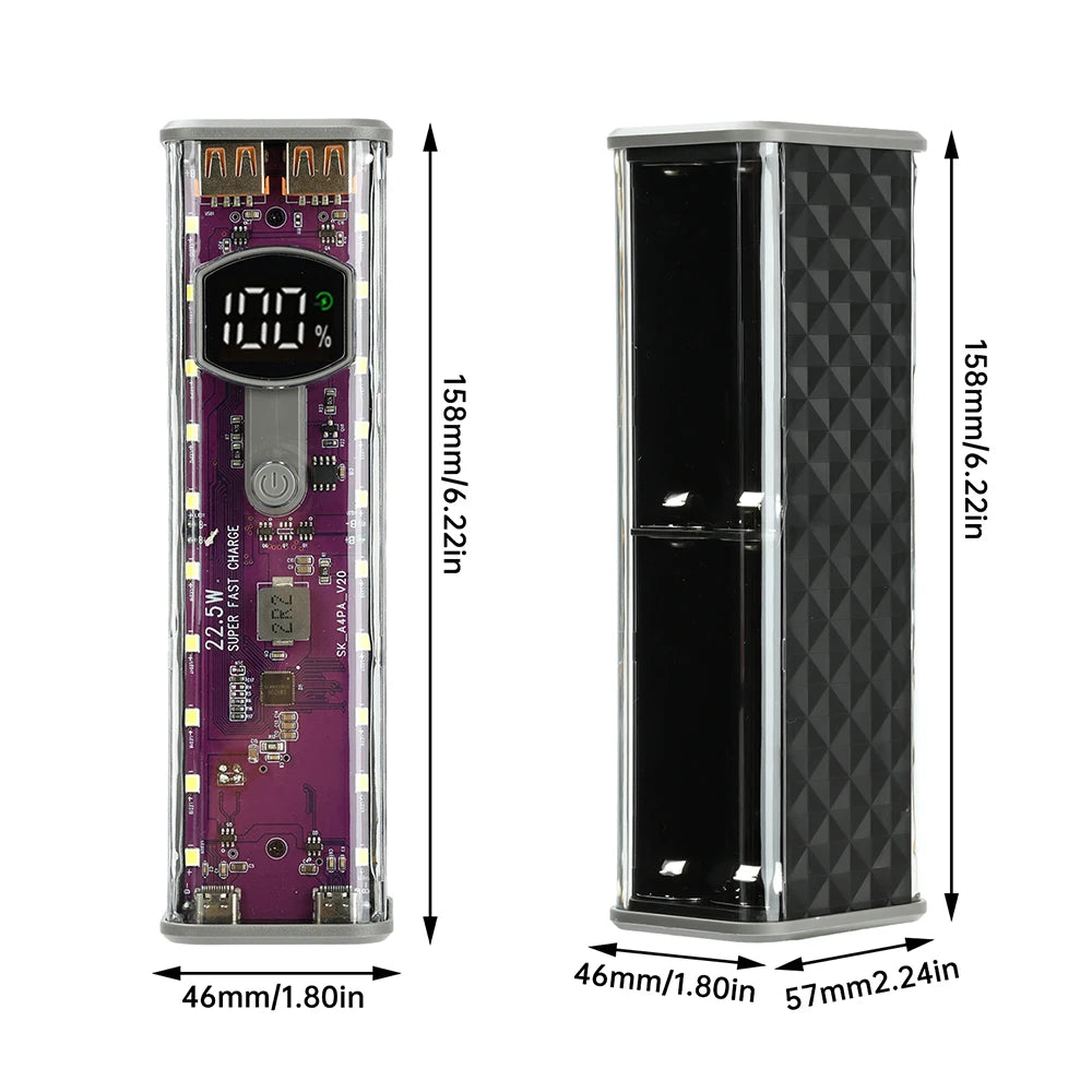 22.5W Mecha Power Bank Case 8x18650 Dual USB-C DIY Kit
