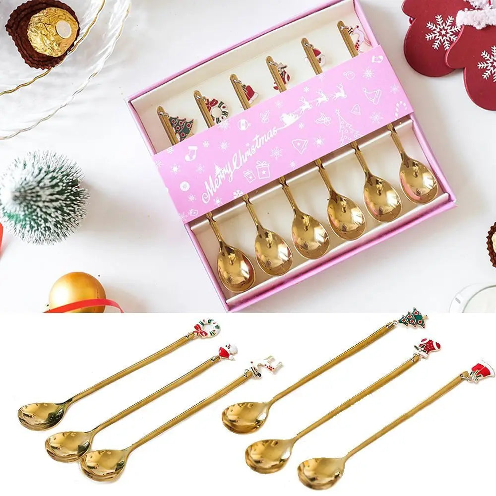 Christmas Coffee Spoon Set – Stainless Steel Holiday Pendants