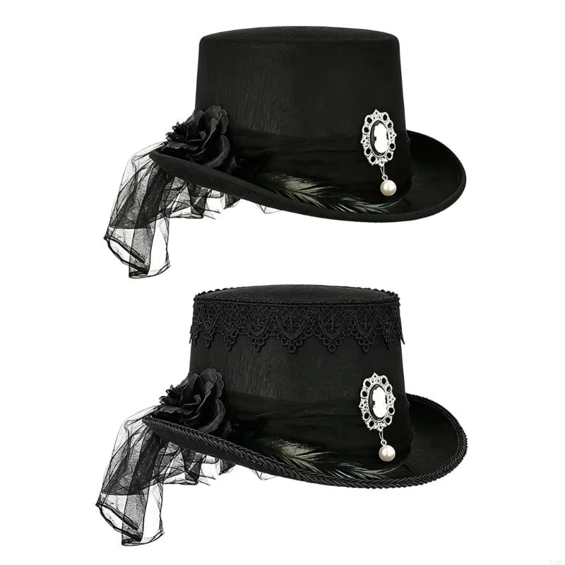 Gothic Top Hat | Black Lace Retro Costume Hat Halloween
