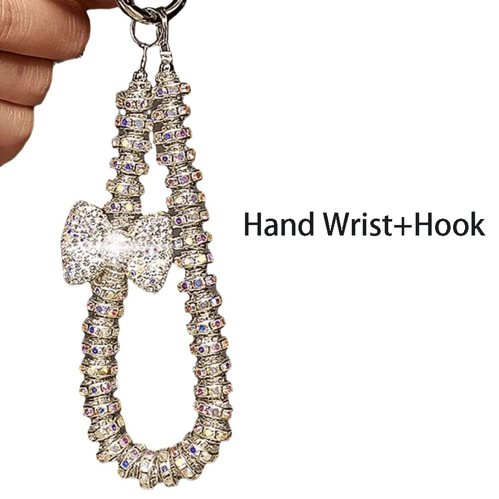 Rhinestone Bow Phone Wrist Strap – Bling Crystal Bracelet Lanyard