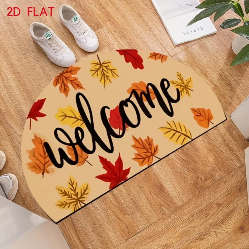 Wildflower Half Round Door Mat – Non-Slip Felt Entrance Rug