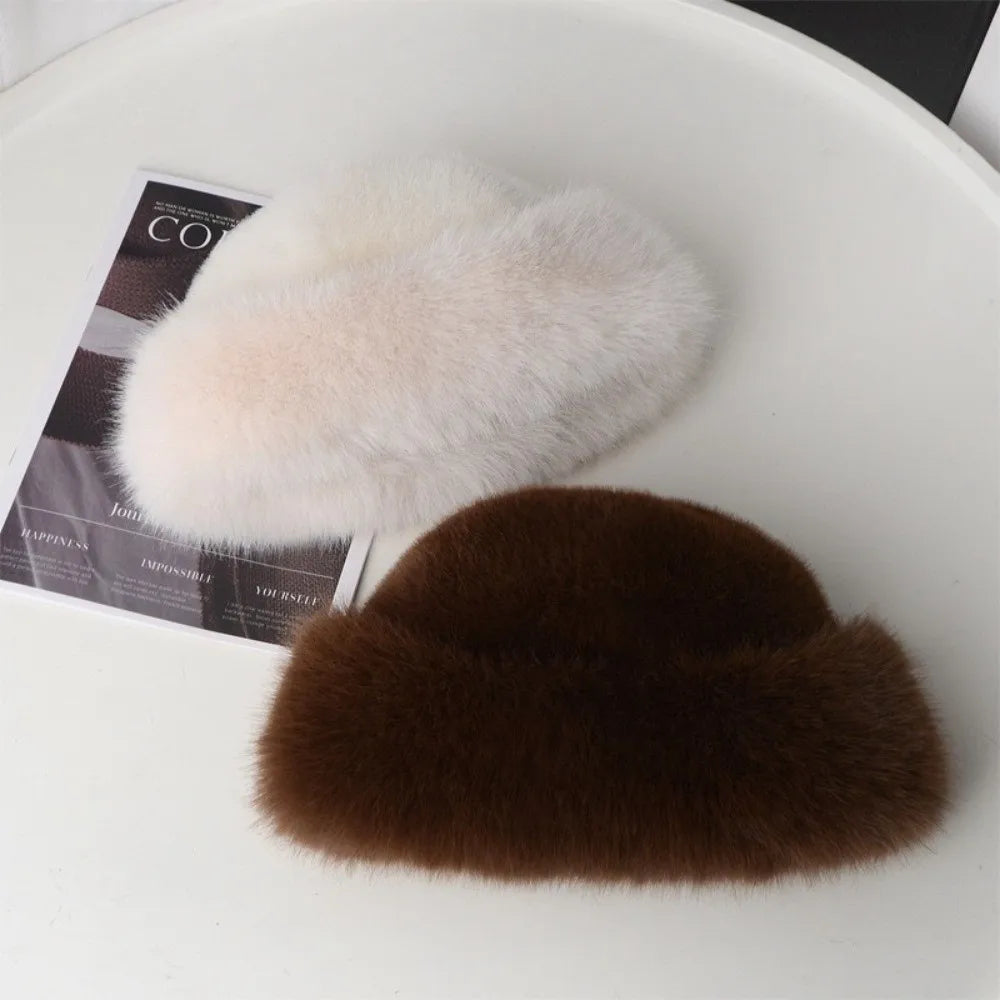 Fluffy Faux Fur Plush Bucket Hat – Windproof Winter Panama Cap