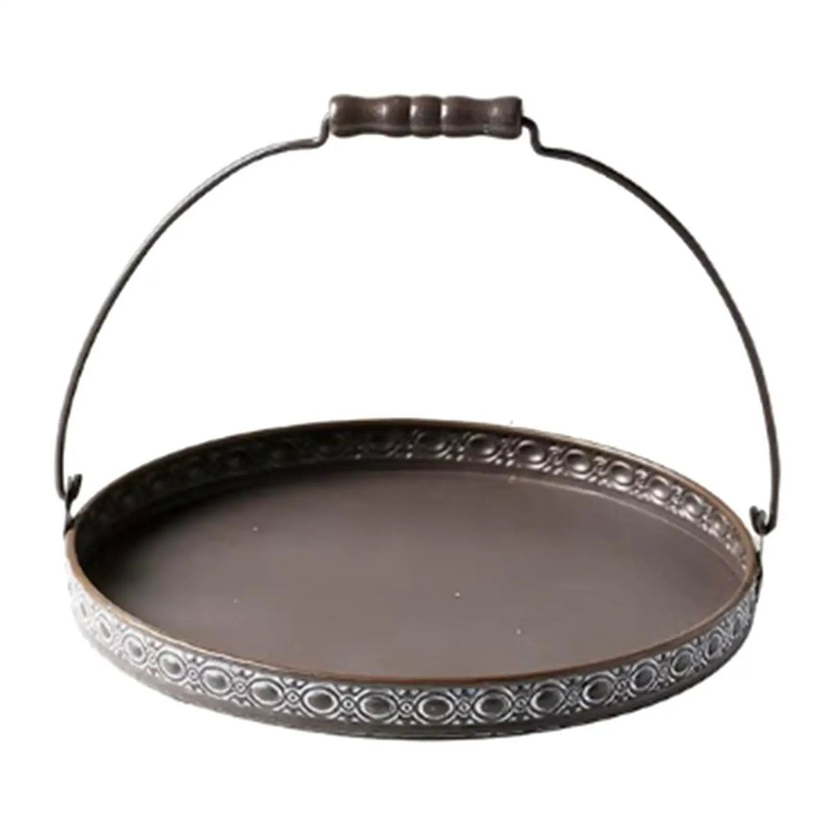 Antique Round Metal Serving Tray with Handles | Rustic Décor