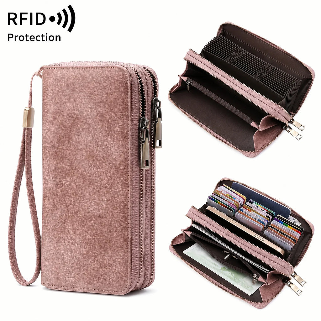 RFID Blocking Women's Long Wristlet Wallet | Double Zipper