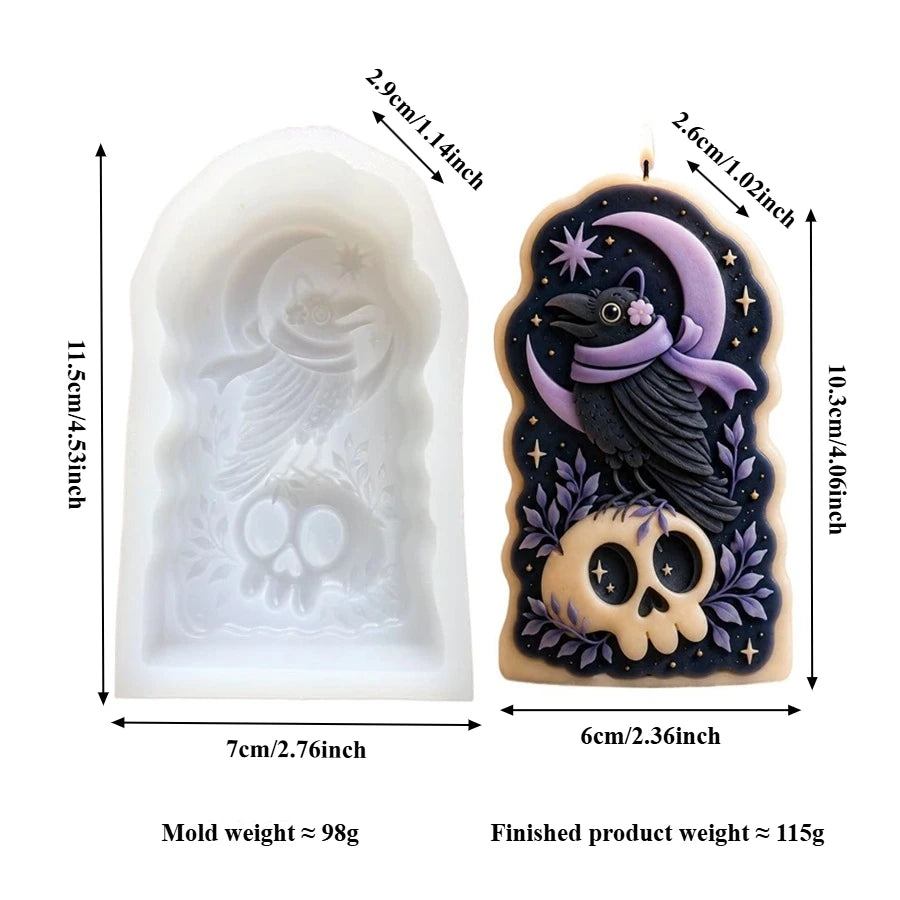 Halloween Skull Crow Moon Silicone Mold – Candle Soap DIY