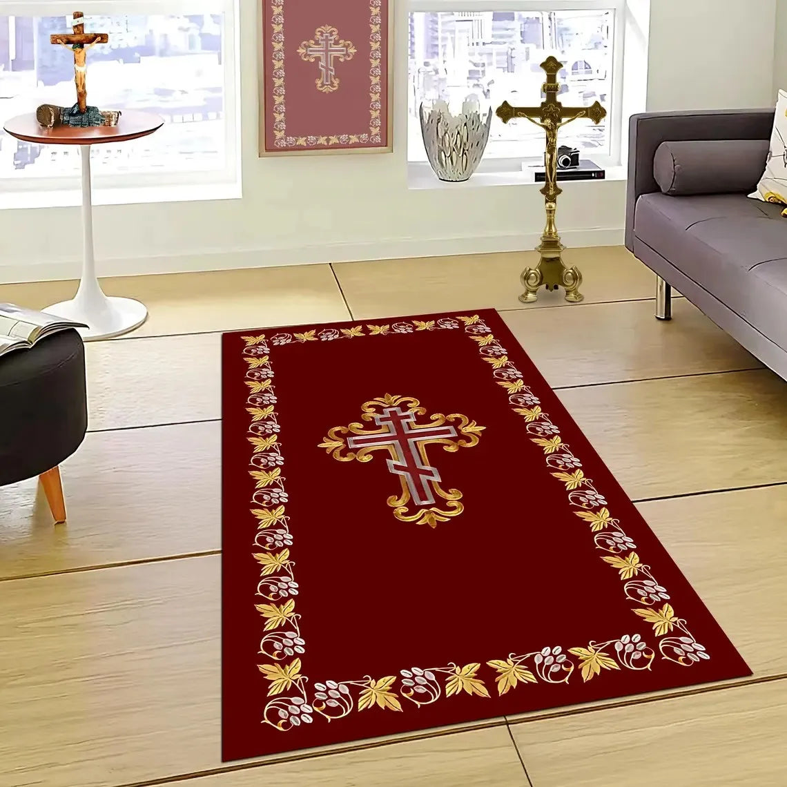 Orthodox Cross Prayer Rug – Byzantine Design Non-Slip Mat