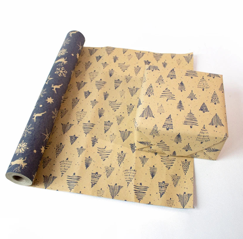 Vintage Navy Blue Kraft Christmas Wrapping Paper Roll 17"×33ft