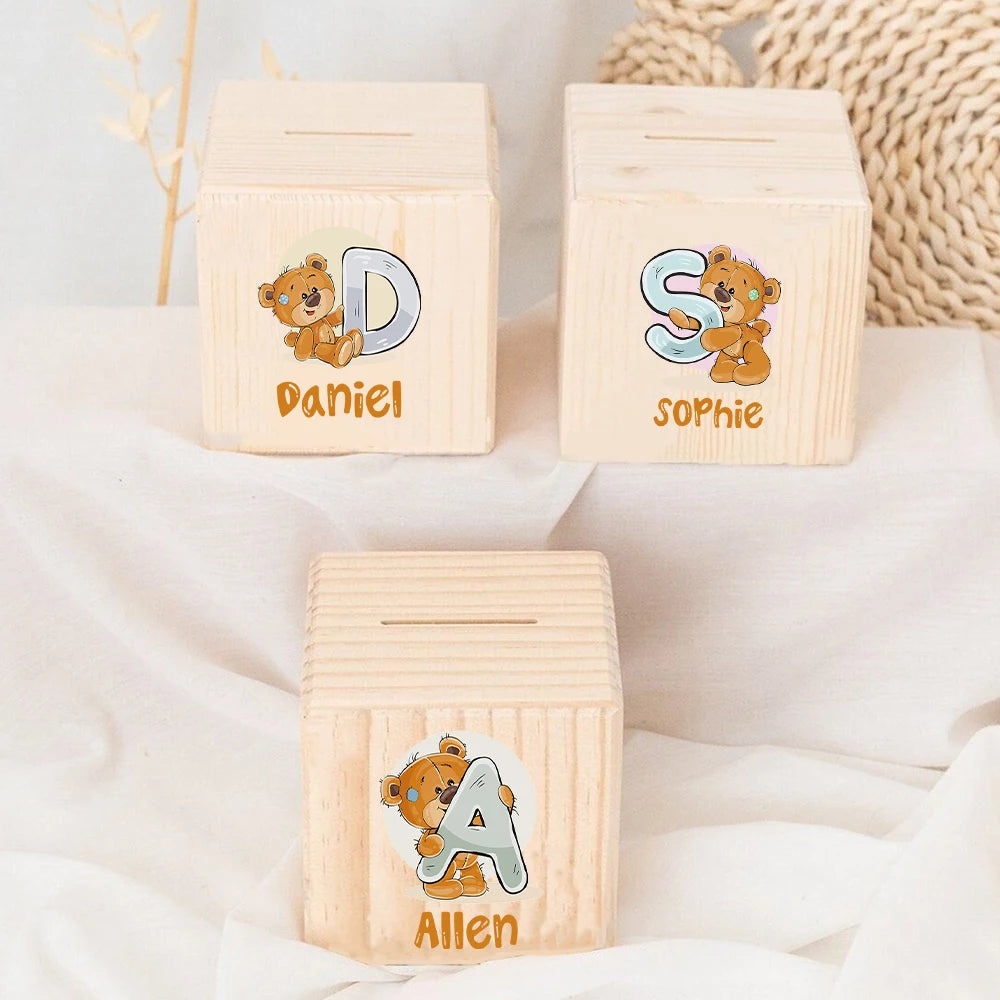 Personalized Wooden Coin Bank – Custom Name Money Box for Kids