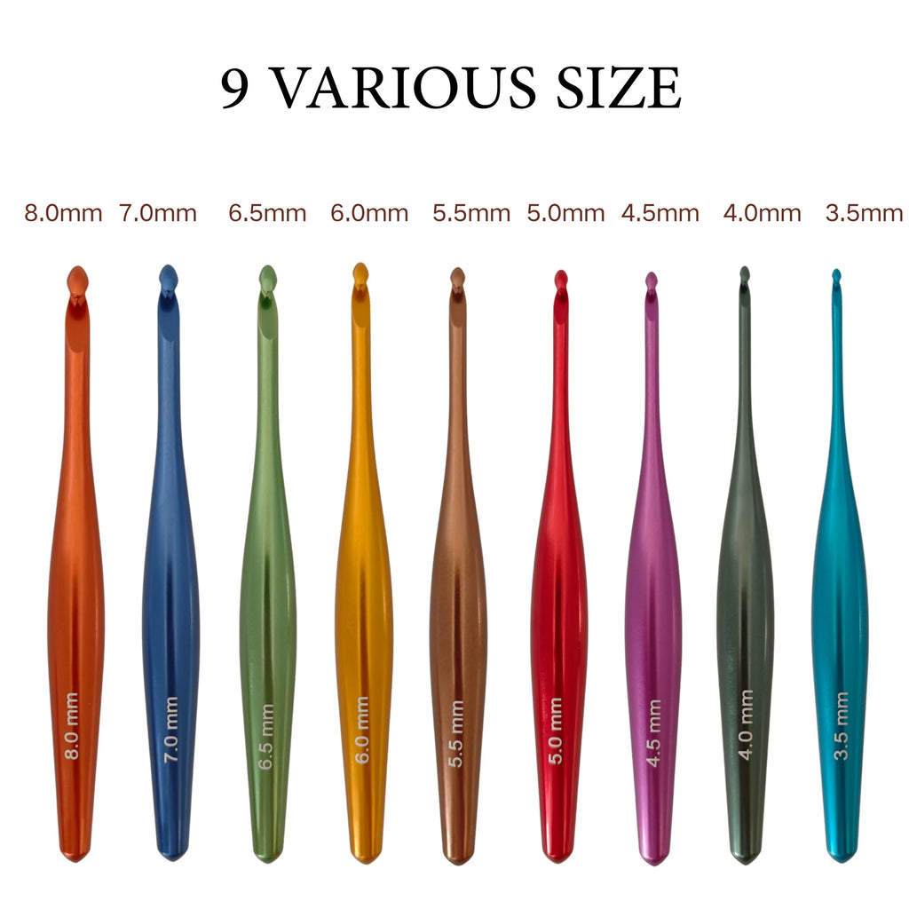 9-Piece Aluminum Crochet Hook Set with Ergonomic Handles & Case