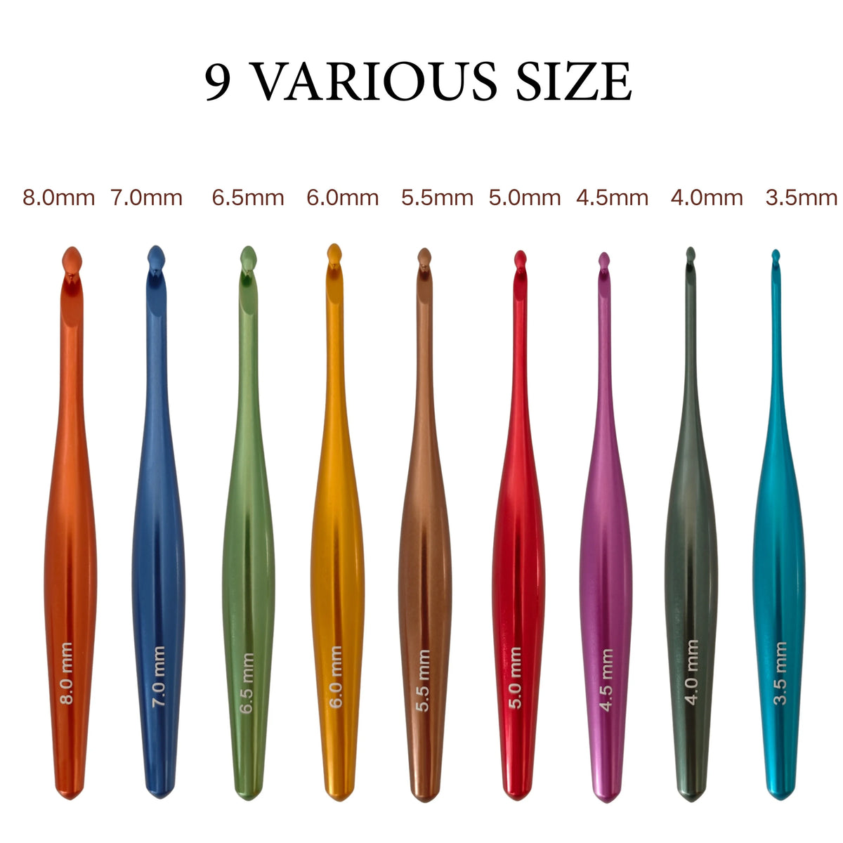 9-Piece Aluminum Crochet Hook Set with Ergonomic Handles & Case