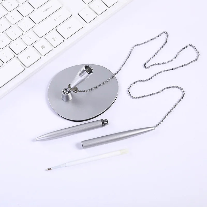 Metal Chain Counter Desk Pen – Office Bank Signature Ballpoint