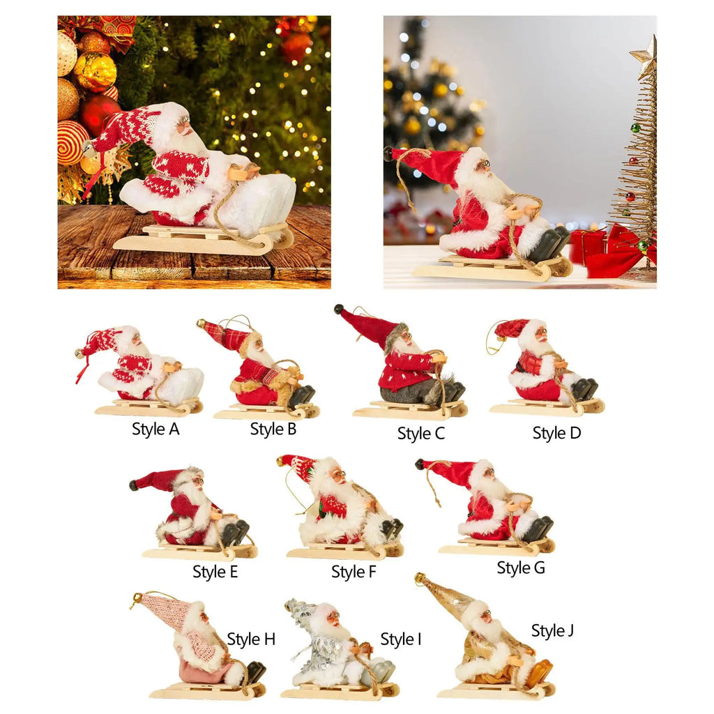 Santa Claus Sledge Figurine | Plush Christmas Table Ornament