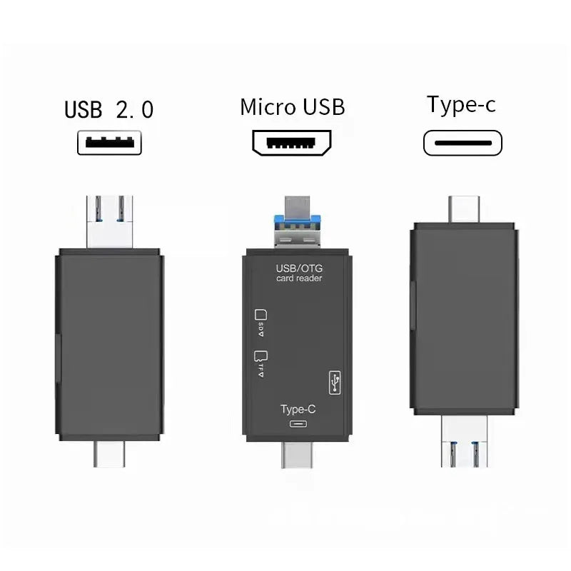 6-in-1 Type-C USB Card Reader – SD, TF, OTG Hub Adapter