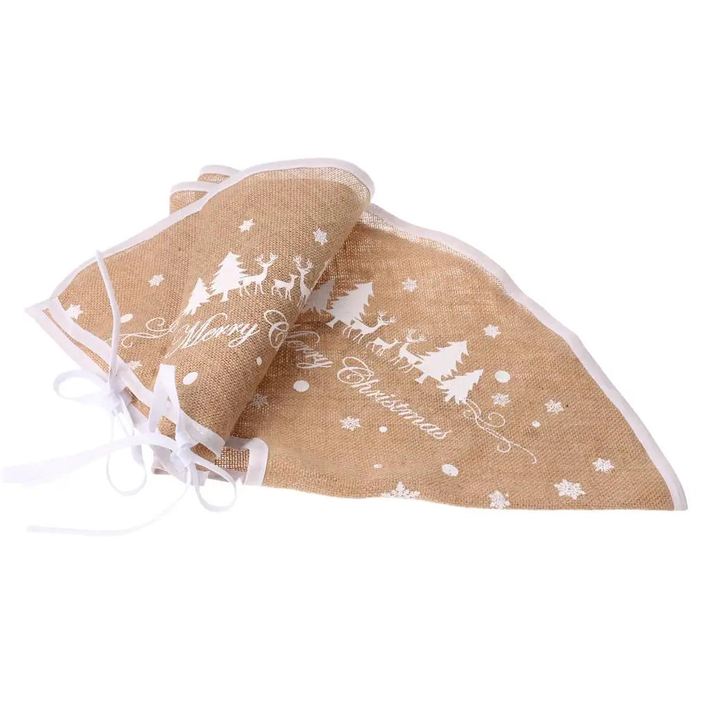 Rustic Linen Christmas Tree Skirt – Snowflake Print | 2 Sizes