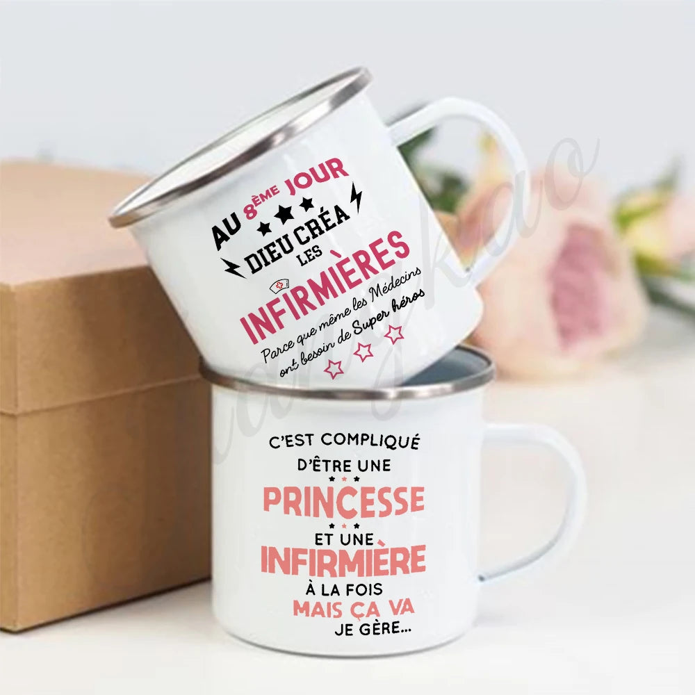 French Nurse Enamel Mug | Infirmière Gift Coffee Cup