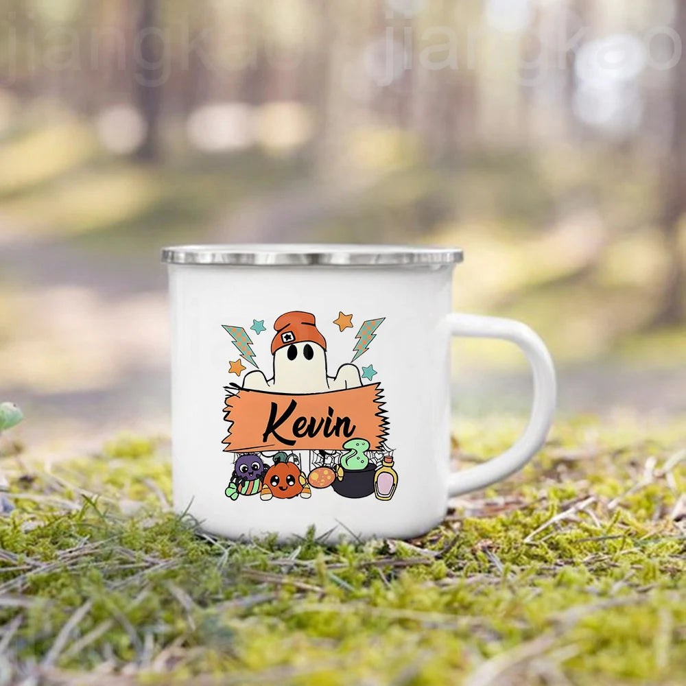 Personalized Ghost Halloween Enamel Mug for Kids | Name Cup