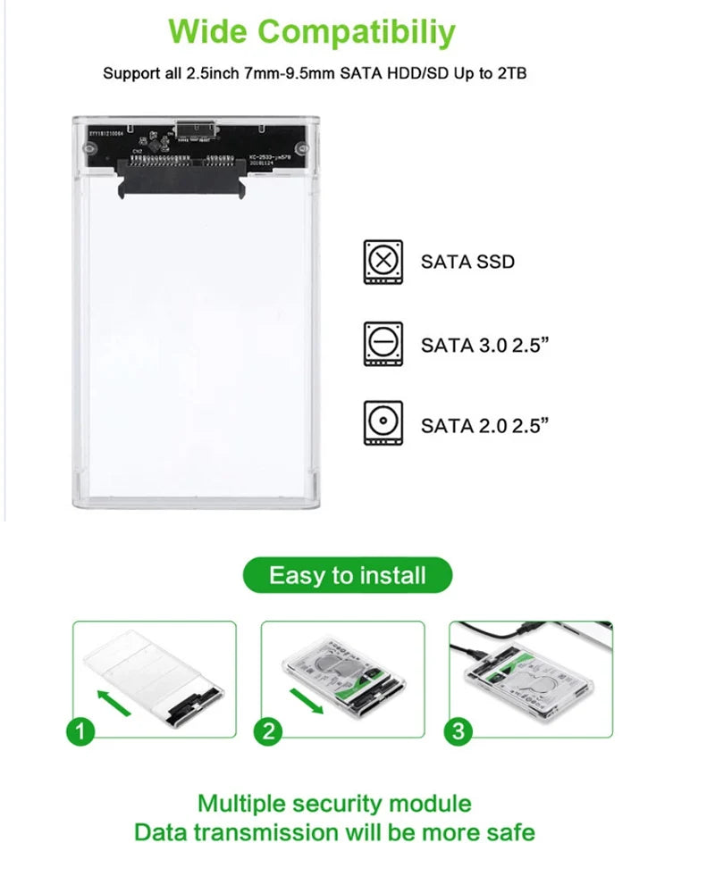 USB-C 3.0 HDD Enclosure 2.5" SATA SSD Hard Drive Case 6TB