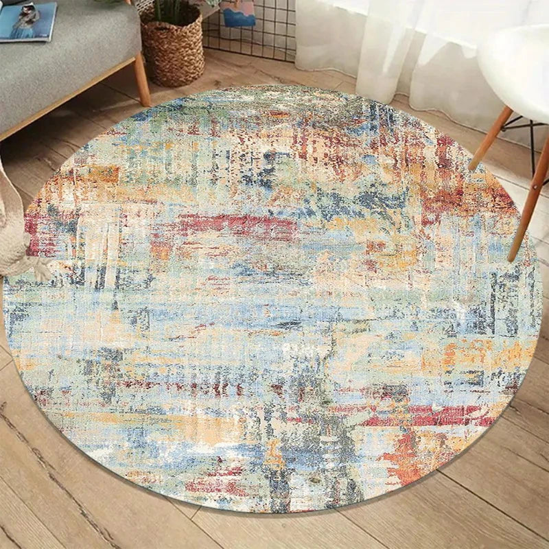 Vintage Distressed Round Rug – Abstract Non-Slip Floor Mat