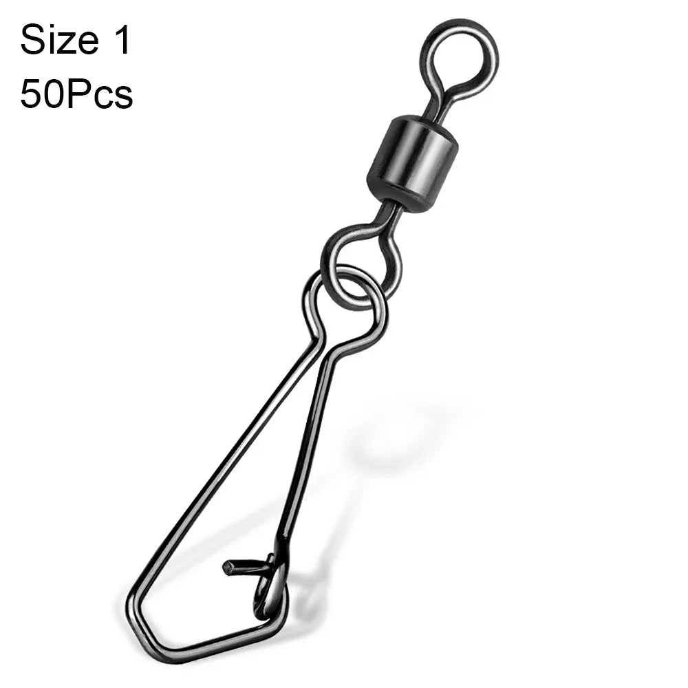 Stainless Steel Rolling Swivel Snaps – 50pcs Fishing Connectors