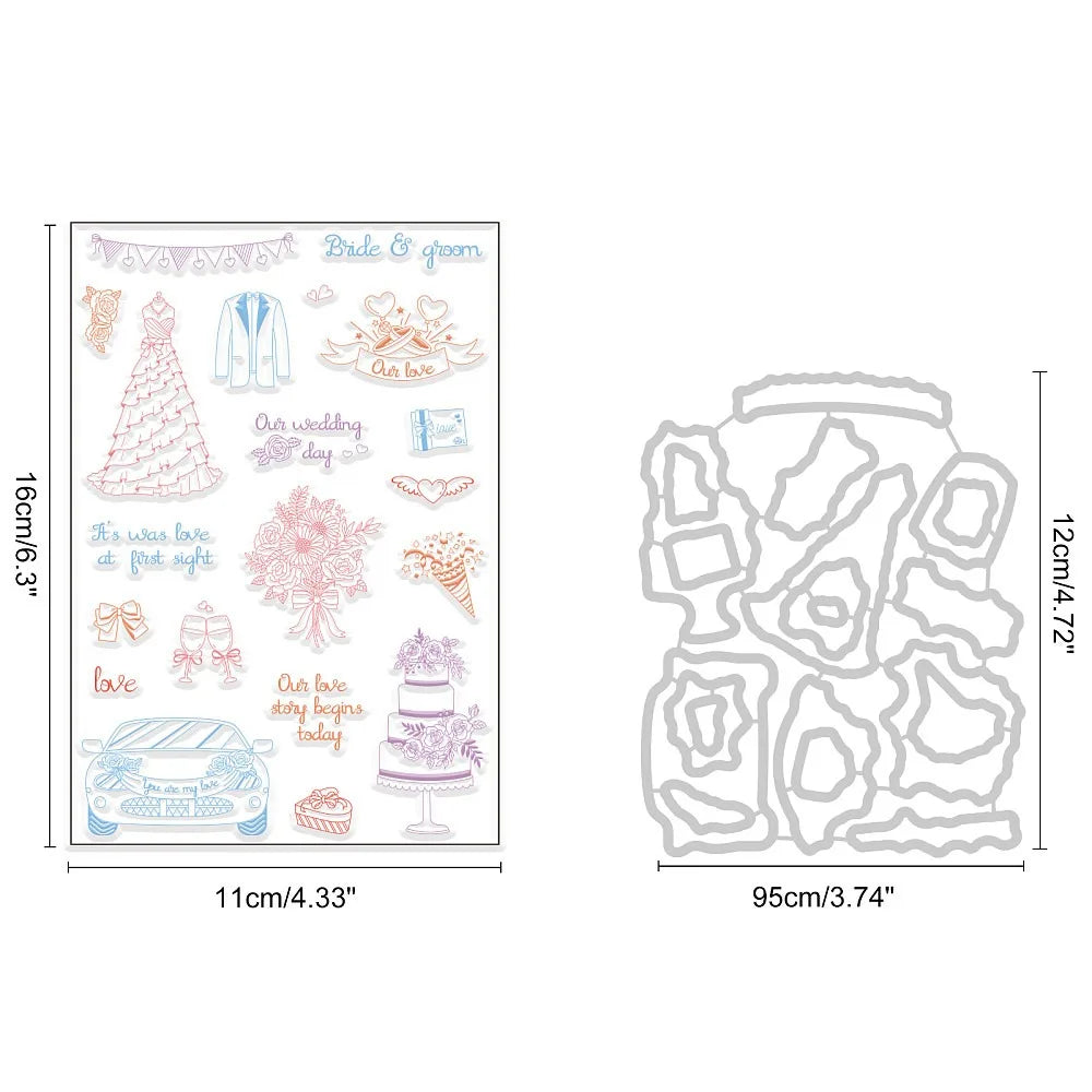 Wedding Cutting Dies & Clear Stamps Set | DIY Scrapbooking