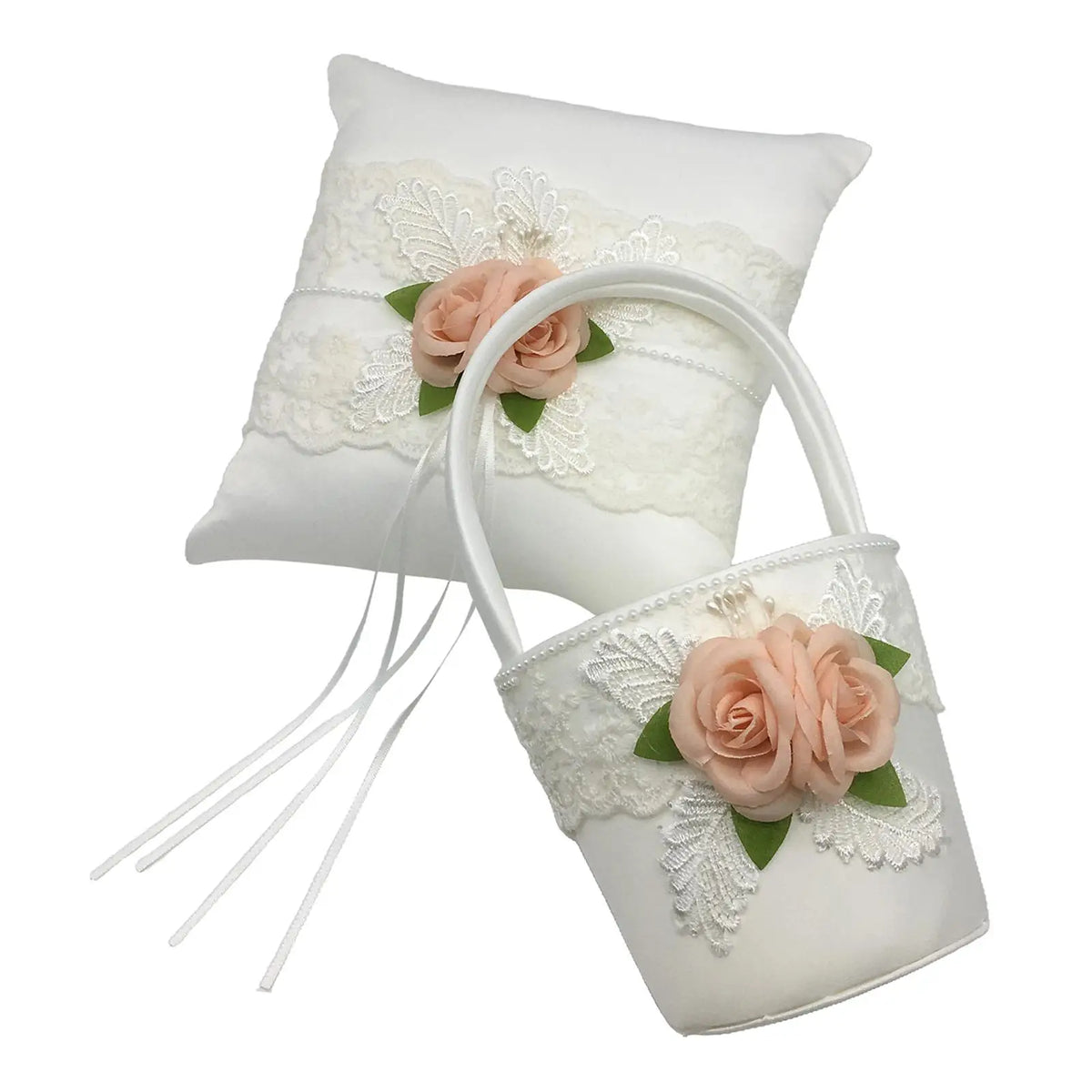 Rose Ring Bearer Pillow & Flower Girl Basket Wedding Set