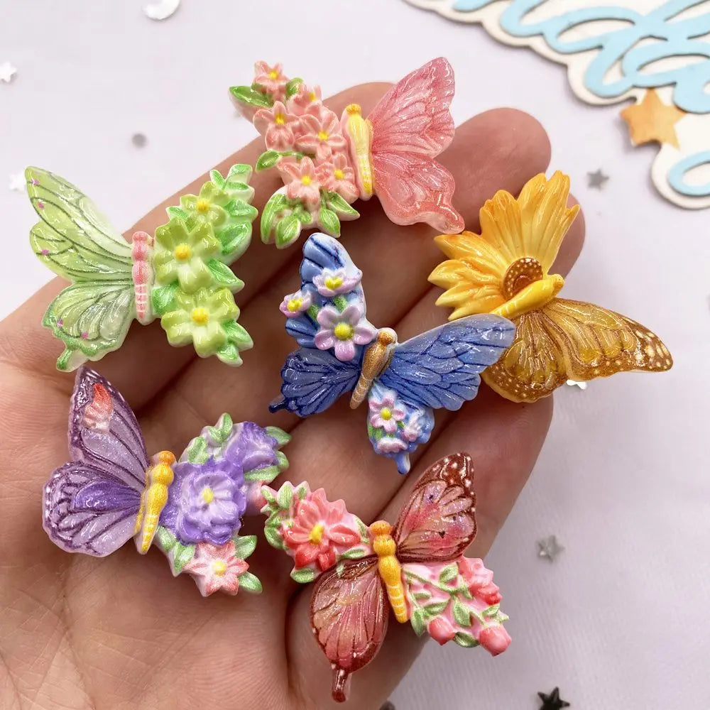 10-Pack Glitter Flower Butterfly Flatback Rhinestone Appliqués