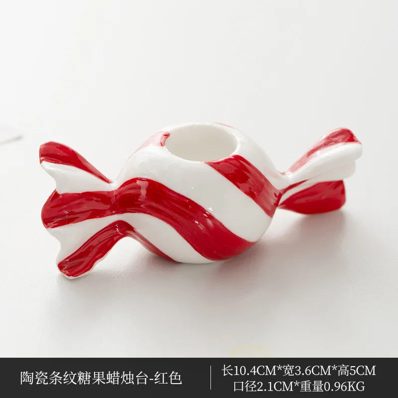 Ceramic Striped Tealight Candle Holder – Xmas Holiday Décor