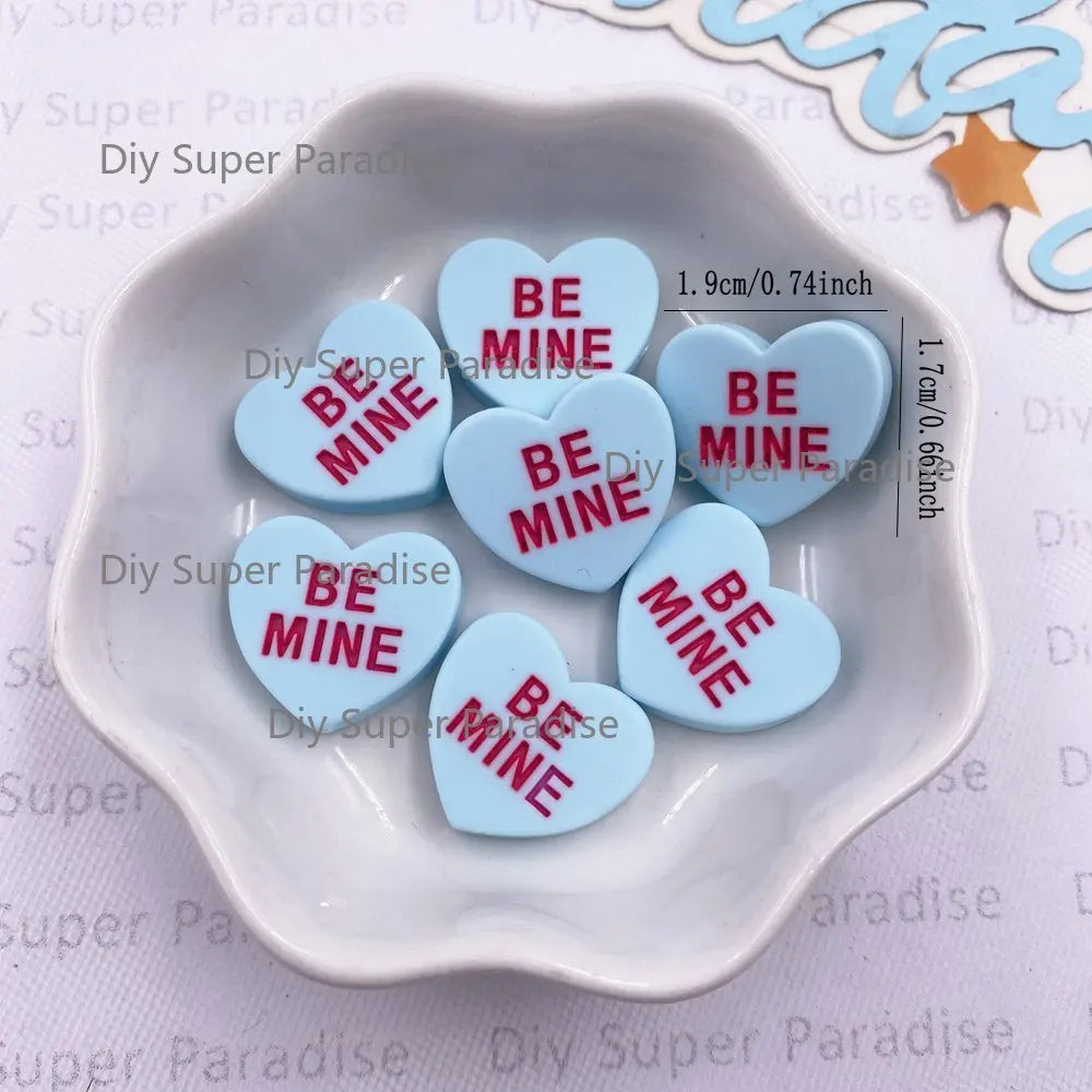 Resin Heart "BE MINE" Flat Back Cabochons – 10pcs DIY Crafts
