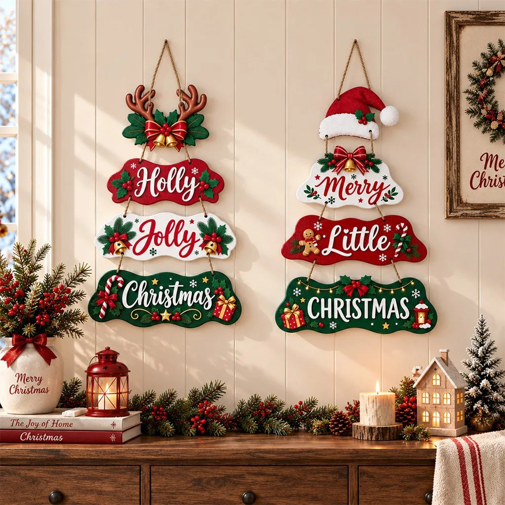 Wooden Holly Jolly Christmas Hanging Sign | Door & Wall Decor
