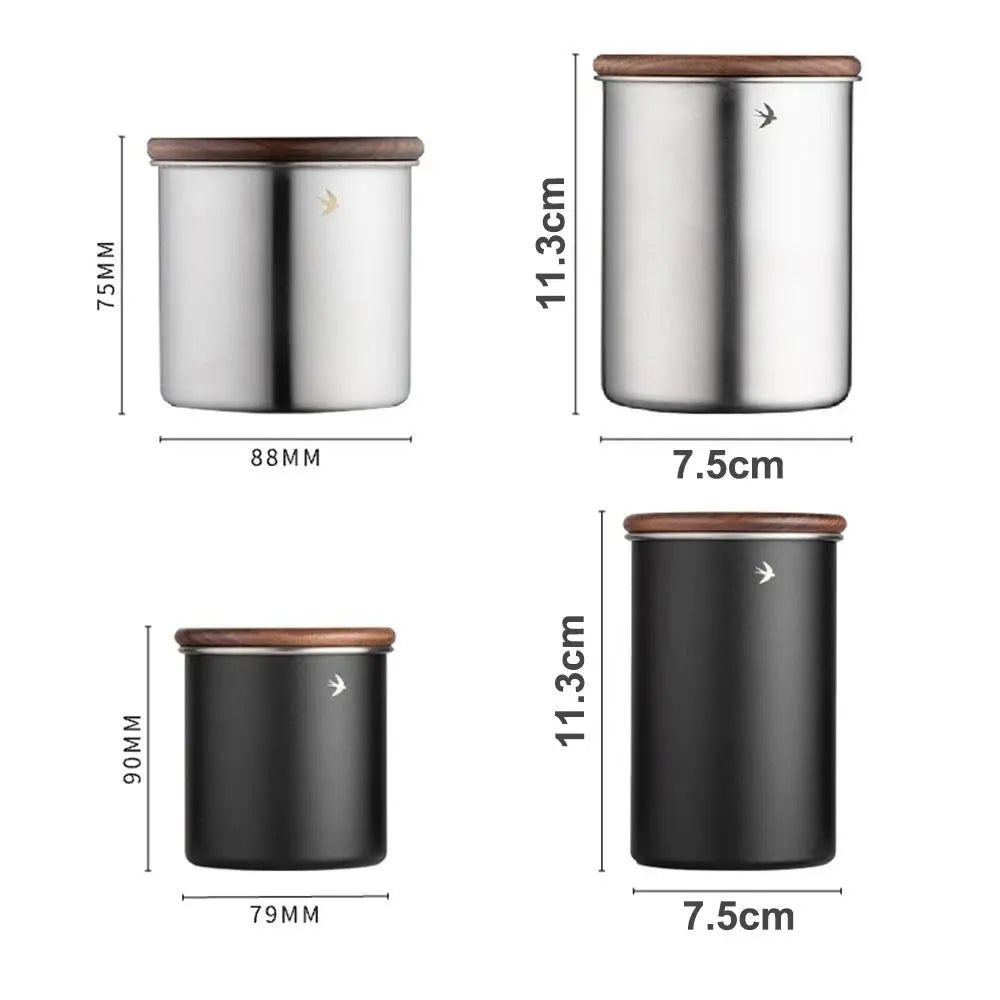 Stainless Steel Matcha Jar with Wood Lid – 380ml & 560ml
