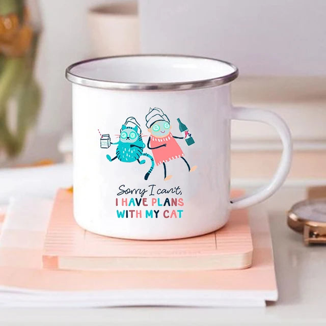 "6 Signs You're Secretly a Cat" Funny Enamel Coffee Mug