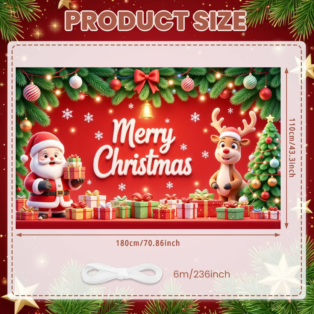 Christmas Backdrop Red Bow & Tree Holiday Banner 180x110cm