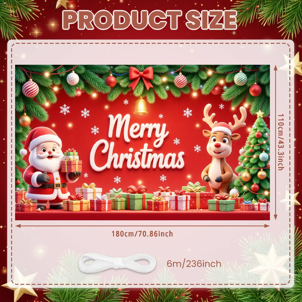 Christmas Backdrop Red Bow & Tree Holiday Banner 180x110cm