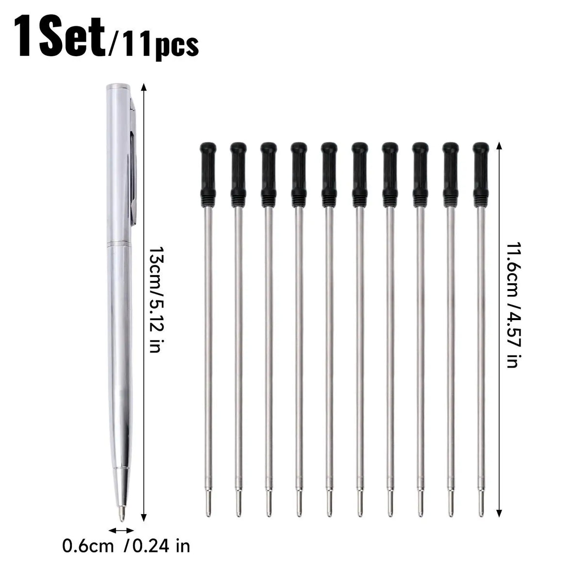 Metal Ballpoint Pen + 10 Refills | 1mm Smooth Writing Set