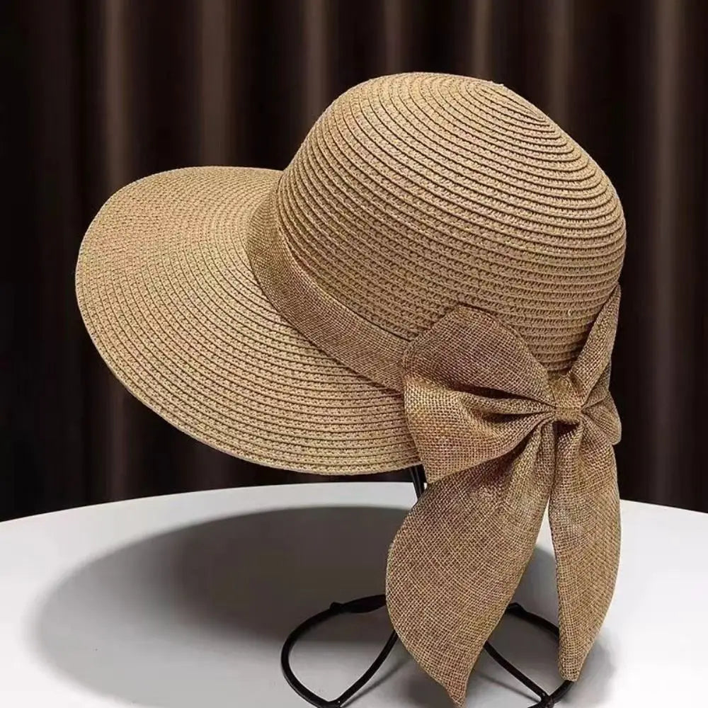 Women's Wide Brim Straw Sun Hat – UV Protection Bowknot
