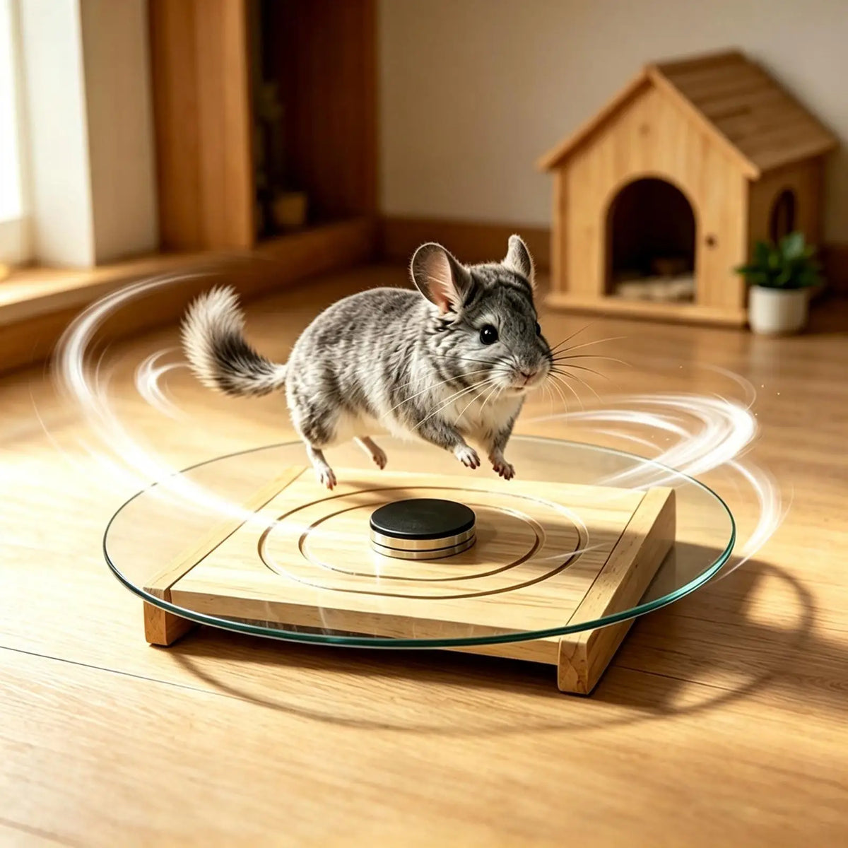 Silent Hamster Running Wheel – Tempered Glass & Wood 28cm