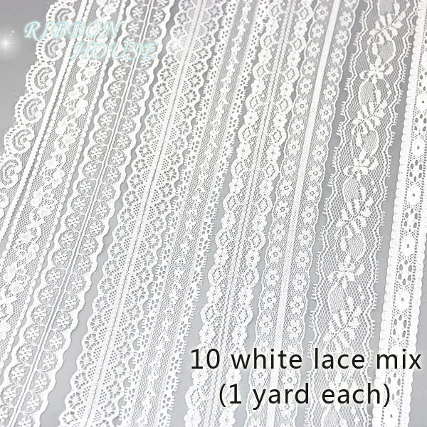 White Lace Ribbon Mix – 10 Styles 10 Yards | Craft & Gift