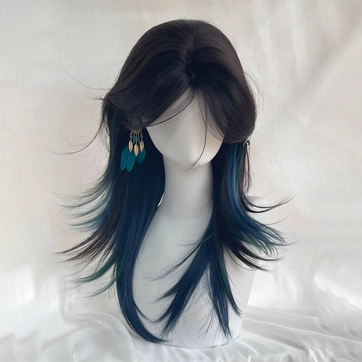 Blue Green Wolf Cut Mullet Wig – Layered Cosplay Wig Women