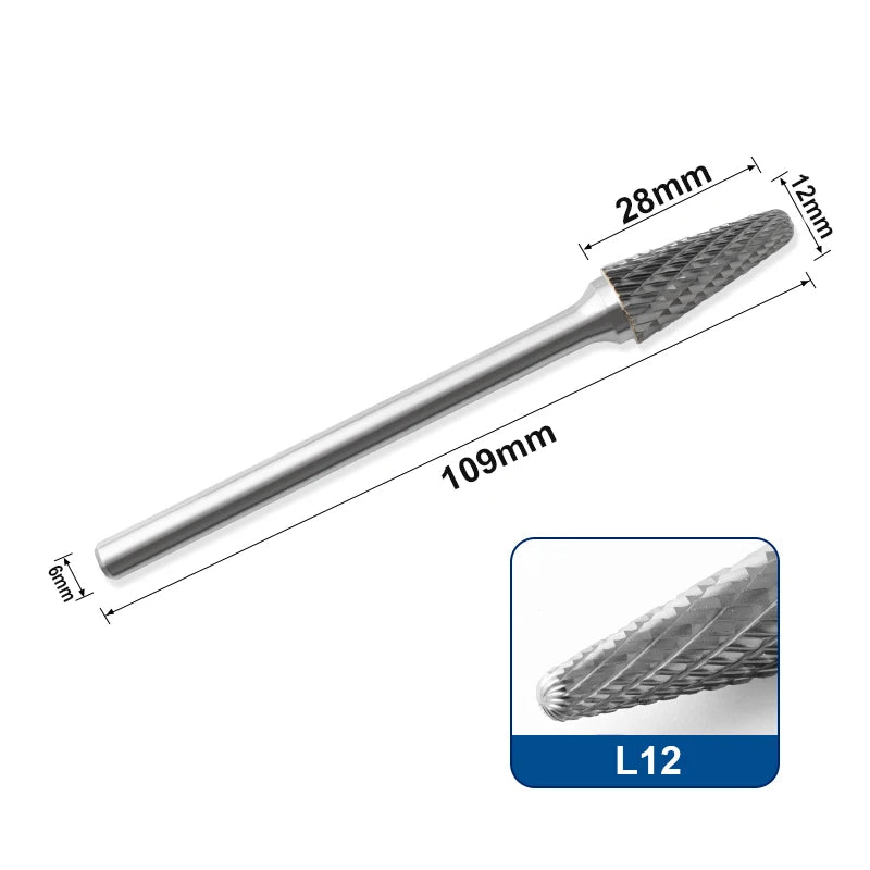 Tungsten Carbide Rotary Burr 6mm Shank 100mm Extended Milling Bit