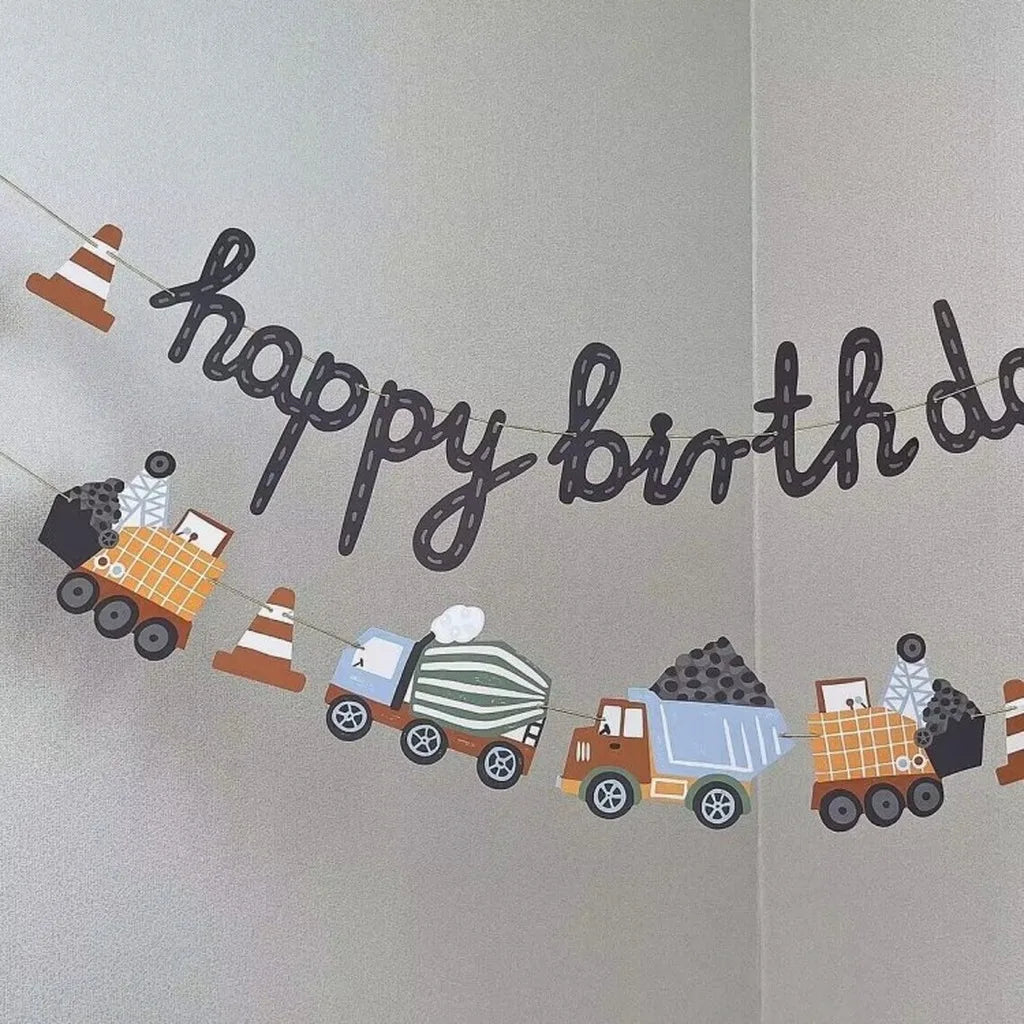 Construction Vehicle Birthday Banner – Baby 100 Days & 1st Party