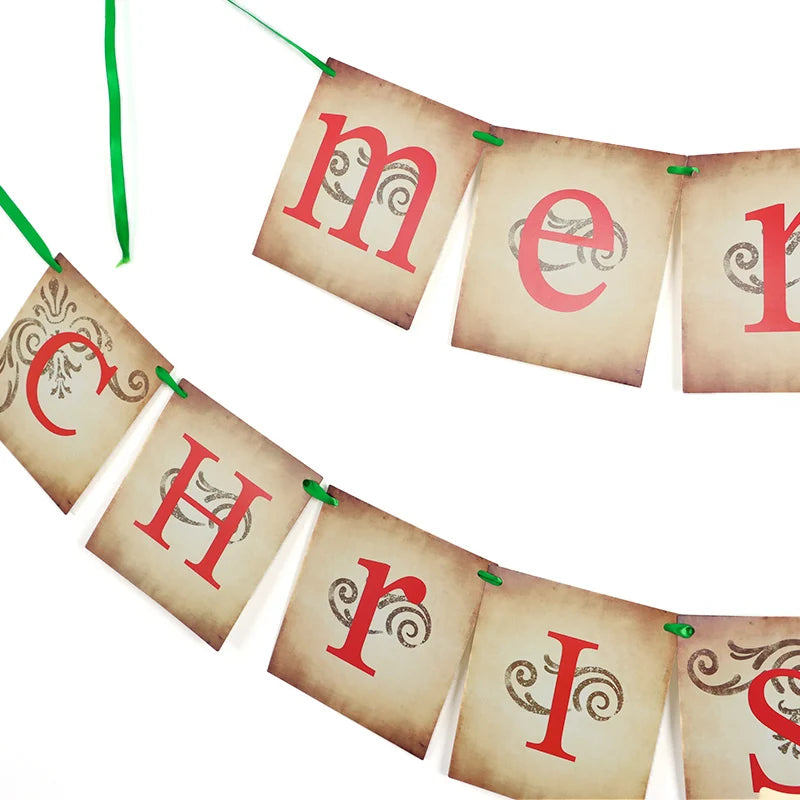 Vintage Christmas Tree Scene Banner – Retro Holiday Wall Décor