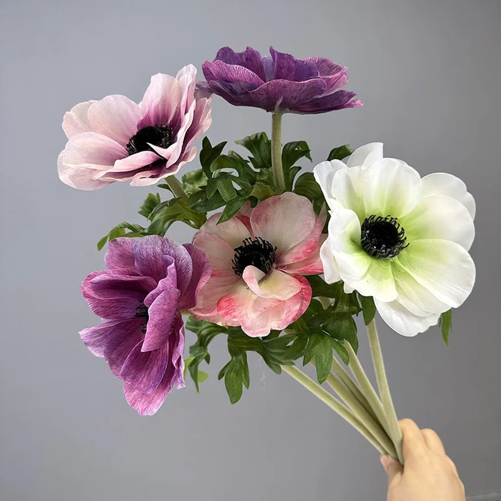 Single Stem Artificial Anemone Silk Flower – Multi-Color