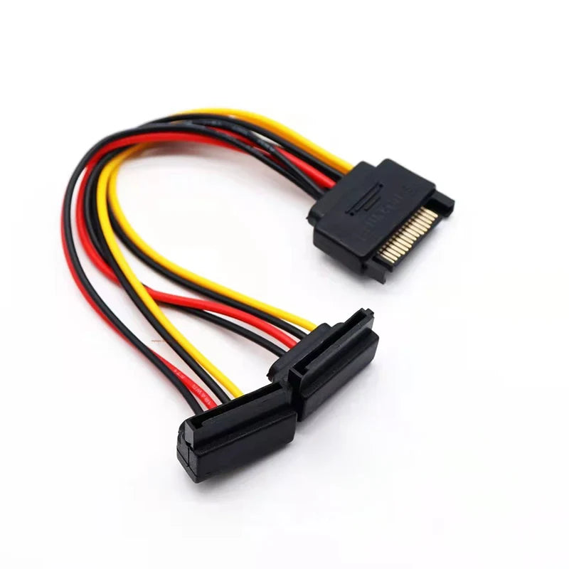 15-Pin SATA 1-to-2 Power Splitter Cable | 90° Elbow Adapter