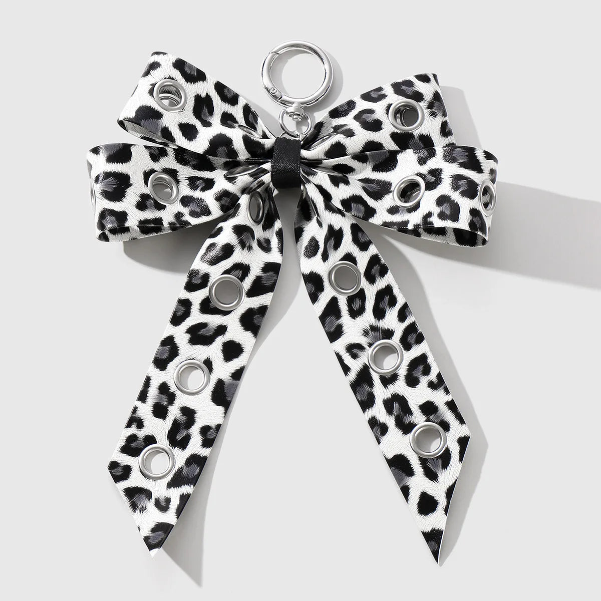 Y2K Punk Bow Bag Charm Keychain – Leopard & Cow Print