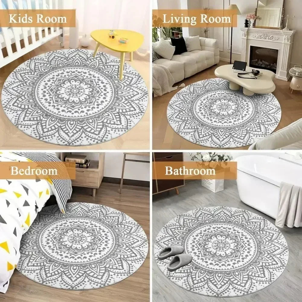 Butterfly Floral Round Area Rug – Anti-Slip Flannel Floor Mat