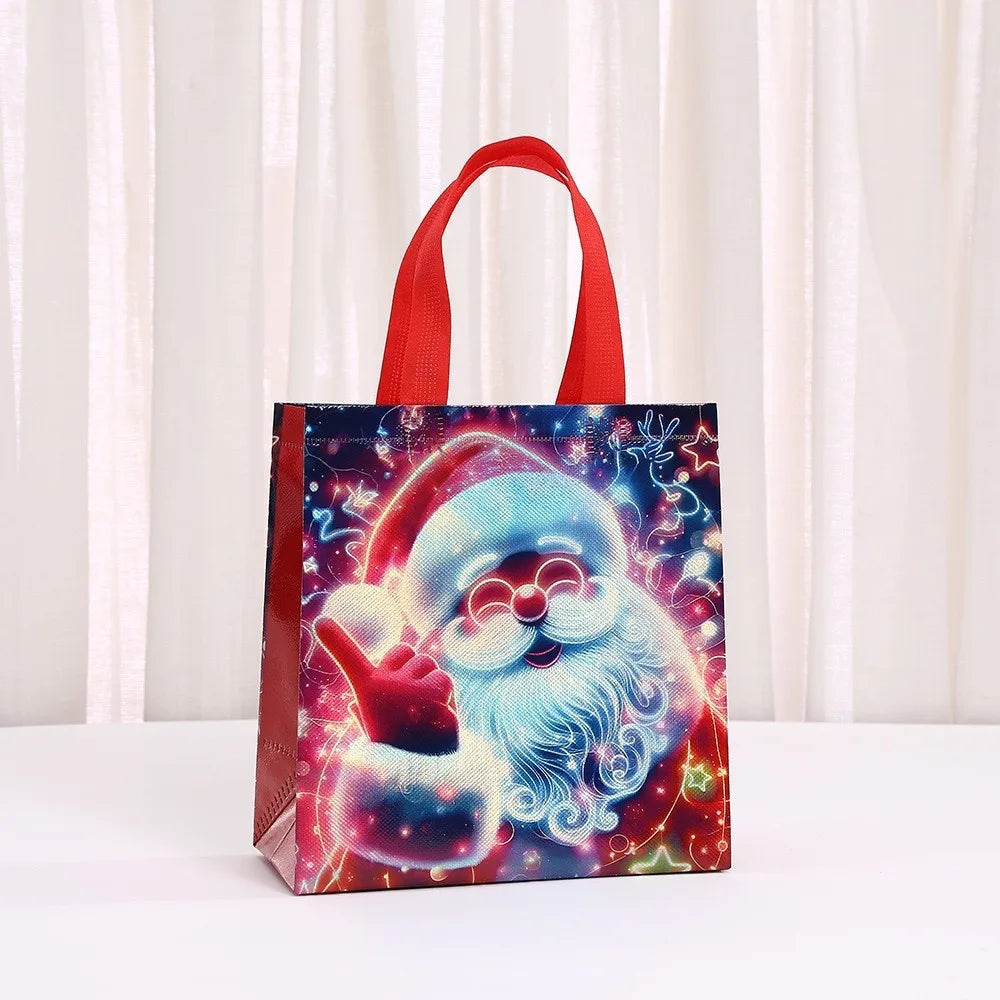 Christmas Non-Woven Tote Bag – Cartoon Santa Gift Bag