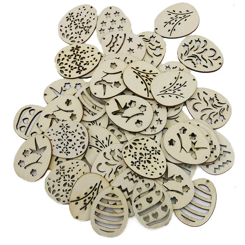 50-Pack Hollow Wooden Easter Eggs 37x28mm – DIY Pendants