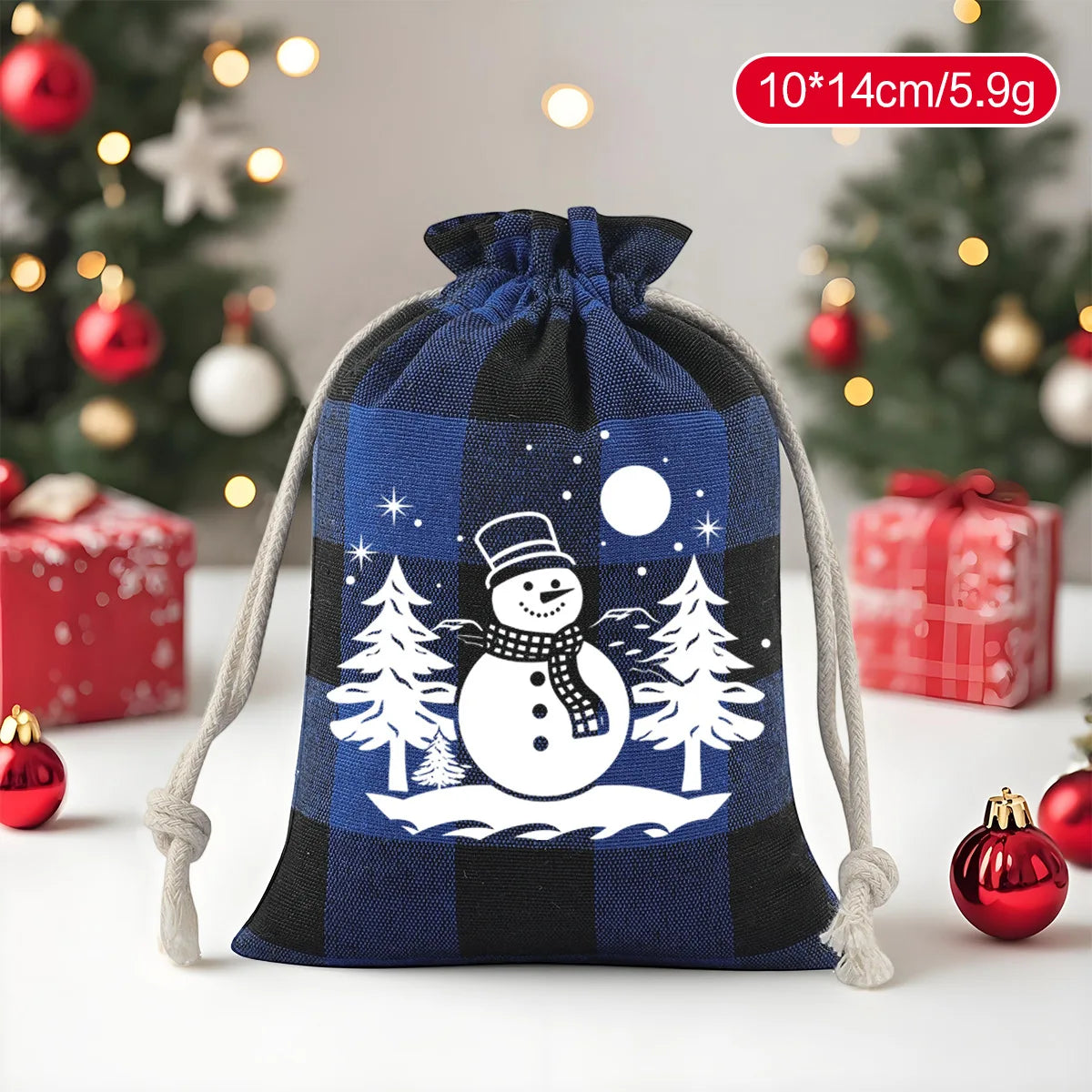 Christmas Plaid Drawstring Bag – Cotton Gift & Candy Bag